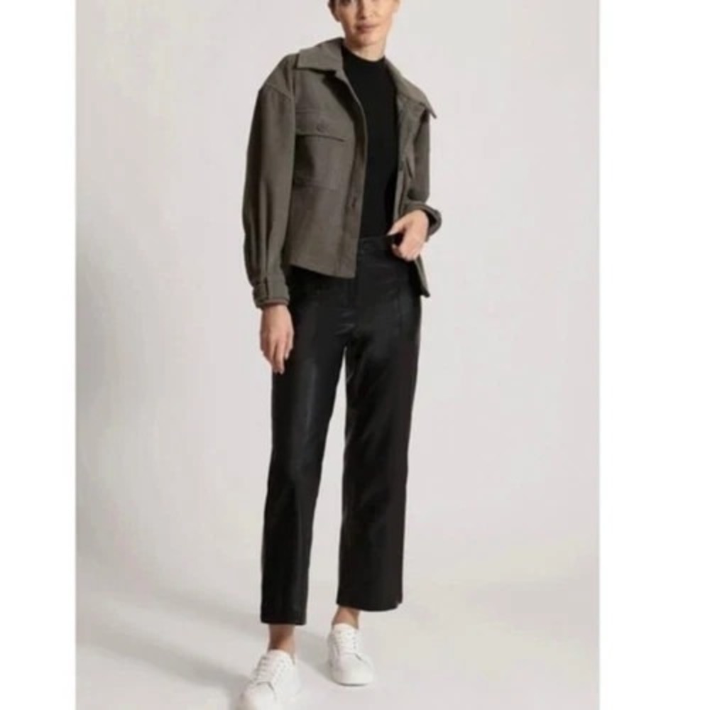 Avec Les Filles Faux Ever Leather Wide Leg Cropped Trousers Pants Black Women L